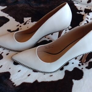 Coach White Stiletto Heels with Rhinestone Trim
